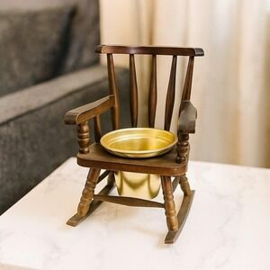 1950's UCAGCO Miniature Wooden Rocking Chair Ashtray Holder Occupied Japan